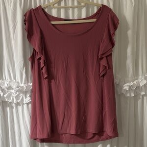 Ruffle Sleeve Scoop Neck Top - Rose